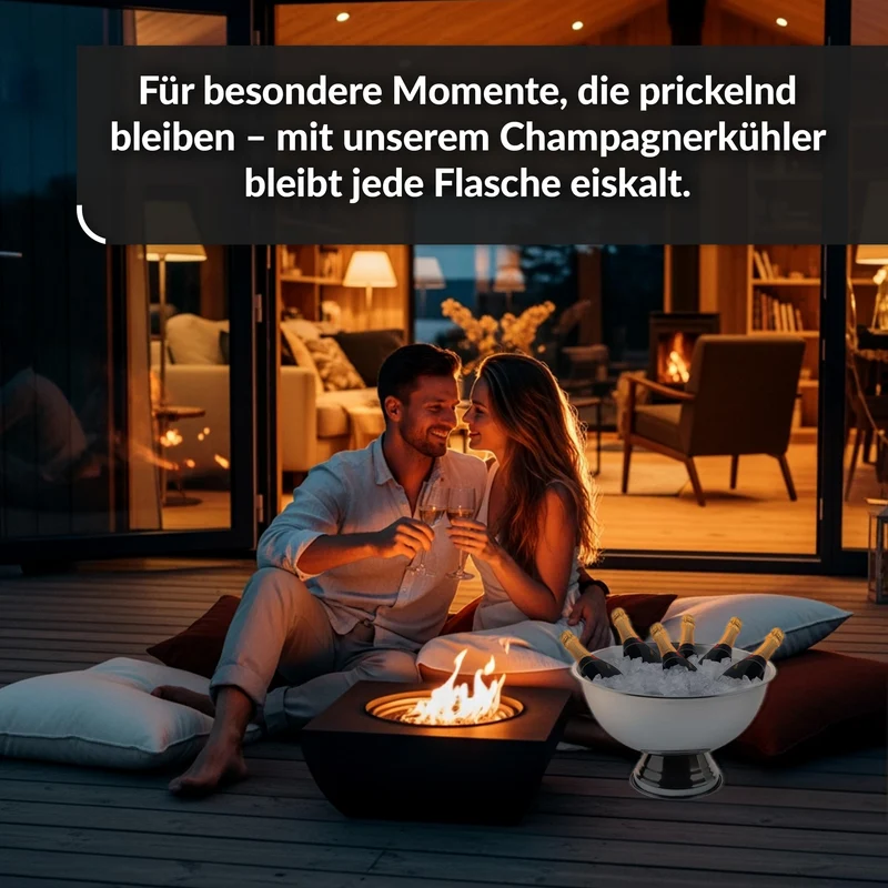 Design Sektkühler aus Edelstahl Ø40 cm Champagnerschale für bis zu 6 Flaschen – Flaschenkühler für den edlen Genuss von Champagner, Sekt, Wein, Spirituosen, Bier (40, Silber poliert)