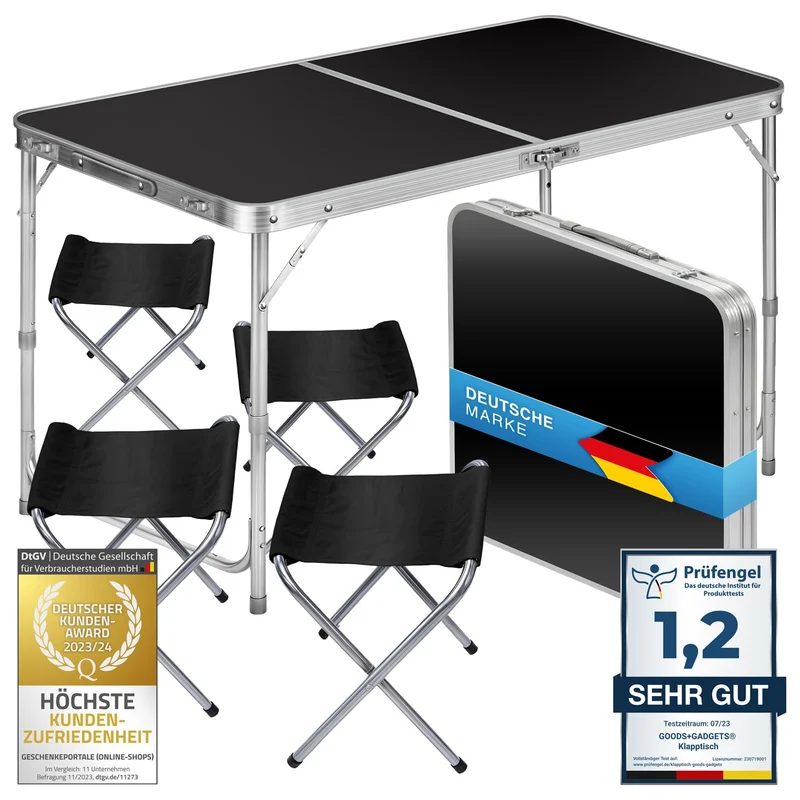 Multifunktionaler Klapptisch, für Camping, Märkte, Tapetentisch, für Feste im Garten, höhenverstellbar, schwarz