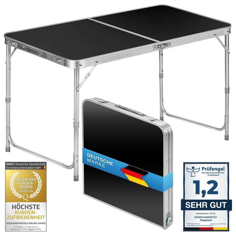 Multifunktionaler Klapptisch, für Camping, Märkte, Tapetentisch, für Feste im Garten, höhenverstellbar, schwarz