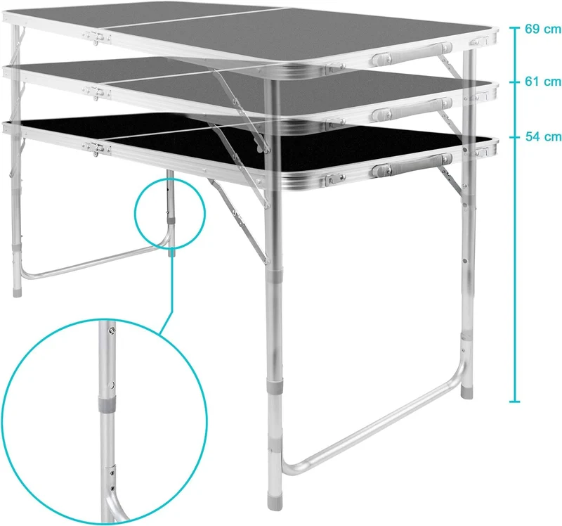 Multifunktionaler Klapptisch, für Camping, Märkte, Tapetentisch, für Feste im Garten, höhenverstellbar, schwarz