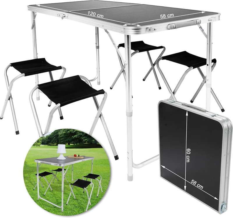 Multifunktionaler Klapptisch, für Camping, Märkte, Tapetentisch, für Feste im Garten, höhenverstellbar, schwarz