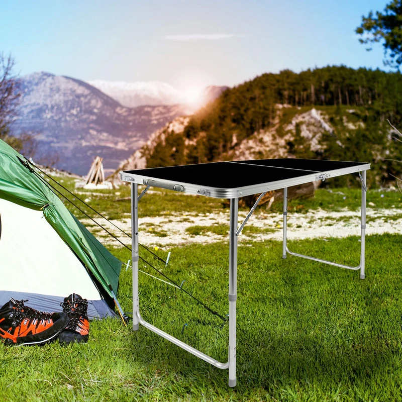 Multifunktionaler Klapptisch, für Camping, Märkte, Tapetentisch, für Feste im Garten, höhenverstellbar, schwarz