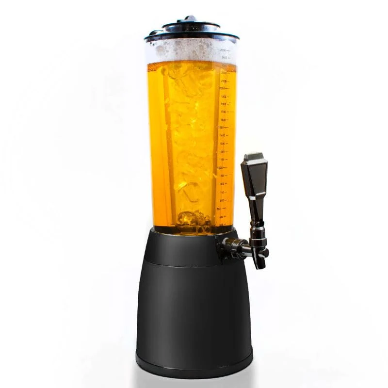 4,0L Biersäule Zapfsäule Kult Biertower Trinksäule Getränkespender Getränkesäule mit 1,3L Eiskühlung (Schwarz)