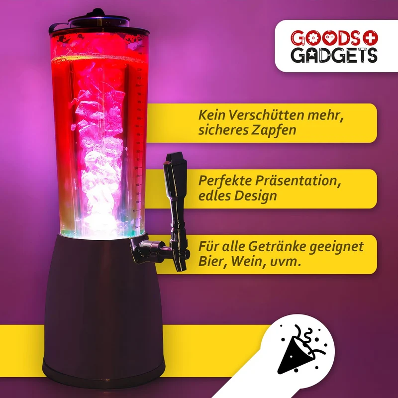 4,0L Biersäule Zapfsäule Kult Biertower Trinksäule Getränkespender Getränkesäule mit 1,3L Eiskühlung (Schwarz)