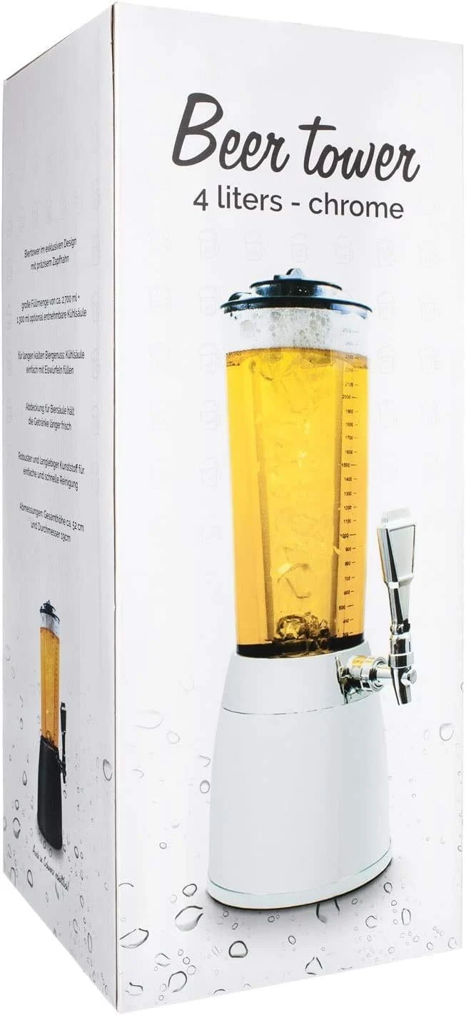 4,0L Biersäule Zapfsäule Kult Biertower Trinksäule Getränkespender Getränkesäule mit 1,3L Eiskühlung (Schwarz)
