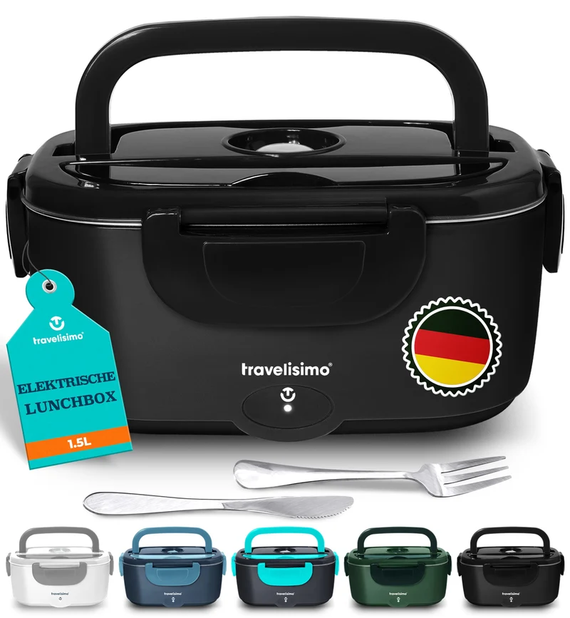 Elektrische Lunchbox 80W Selbsterhitzende Dosen, 1,5L Heat Box 3-in-1 Electric Lunch Box, Essen Aufwärmen Unterwegs 12V/24V/220V, für Arbeit Auto Lkw Lunchbox Elektrisch, Thermal Lunch Box
