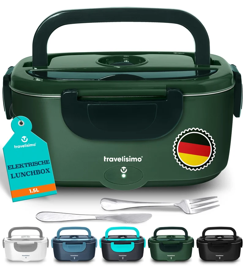 Elektrische Lunchbox 80W Selbsterhitzende Dosen, 1,5L Heat Box 3-in-1 Electric Lunch Box, Essen Aufwärmen Unterwegs 12V/24V/220V, für Arbeit Auto Lkw Lunchbox Elektrisch, Thermal Lunch Box