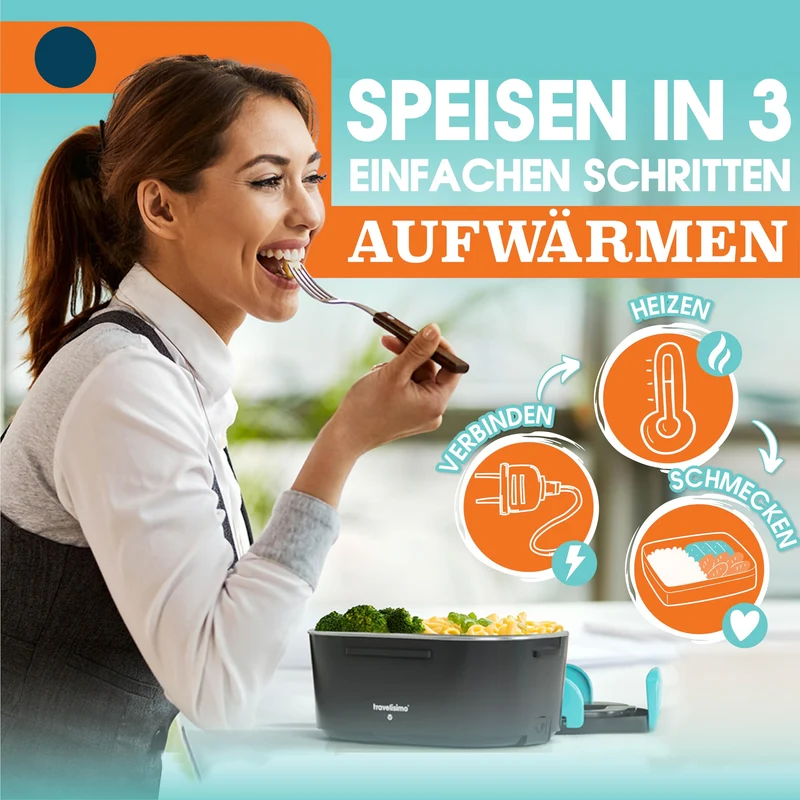 Elektrische Lunchbox 80W Selbsterhitzende Dosen, 1,5L Heat Box 3-in-1 Electric Lunch Box, Essen Aufwärmen Unterwegs 12V/24V/220V, für Arbeit Auto Lkw Lunchbox Elektrisch, Thermal Lunch Box
