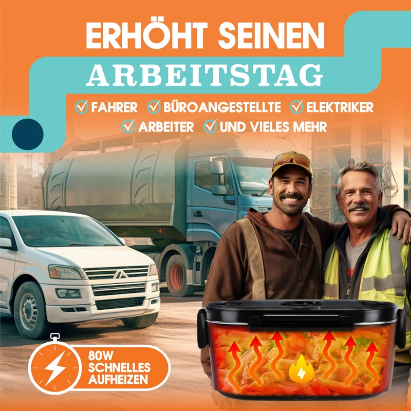 Elektrische Lunchbox 80W Selbsterhitzende Dosen, 1,5L Heat Box 3-in-1 Electric Lunch Box, Essen Aufwärmen Unterwegs 12V/24V/220V, für Arbeit Auto Lkw Lunchbox Elektrisch, Thermal Lunch Box