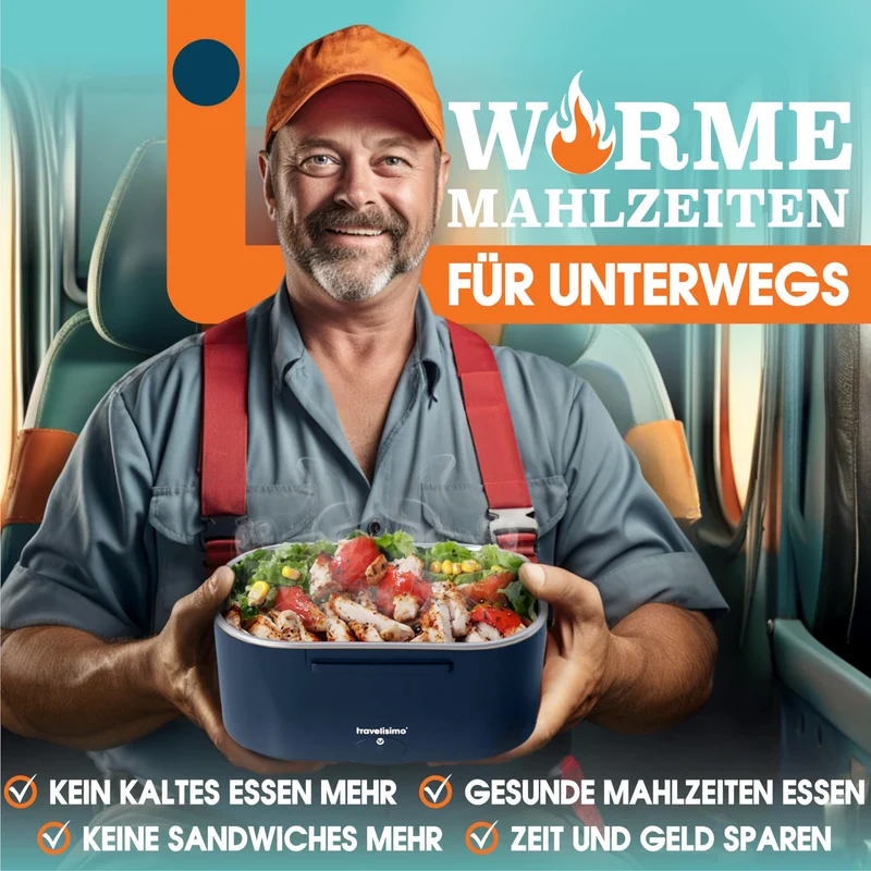 Elektrische Lunchbox 80W Selbsterhitzende Dosen, 1,5L Heat Box 3-in-1 Electric Lunch Box, Essen Aufwärmen Unterwegs 12V/24V/220V, für Arbeit Auto Lkw Lunchbox Elektrisch, Thermal Lunch Box