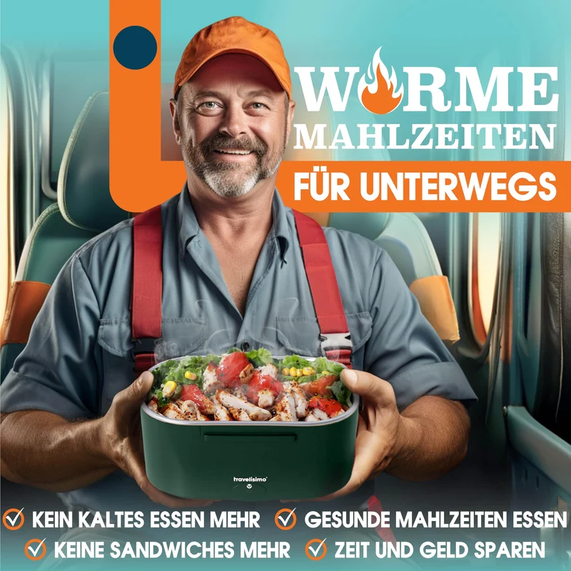 Elektrische Lunchbox 80W Selbsterhitzende Dosen, 1,5L Heat Box 3-in-1 Electric Lunch Box, Essen Aufwärmen Unterwegs 12V/24V/220V, für Arbeit Auto Lkw Lunchbox Elektrisch, Thermal Lunch Box