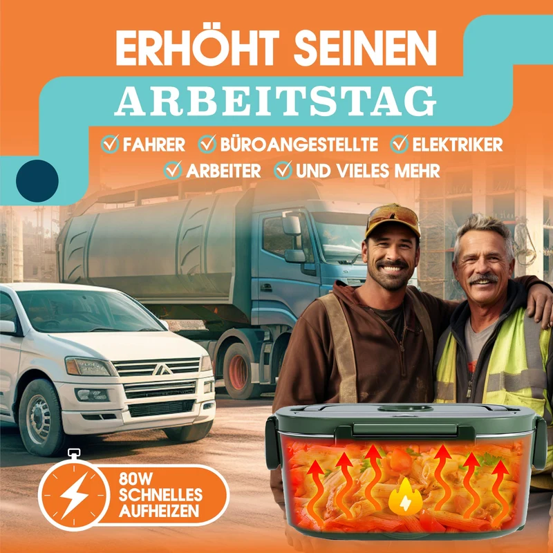 Elektrische Lunchbox 80W Selbsterhitzende Dosen, 1,5L Heat Box 3-in-1 Electric Lunch Box, Essen Aufwärmen Unterwegs 12V/24V/220V, für Arbeit Auto Lkw Lunchbox Elektrisch, Thermal Lunch Box