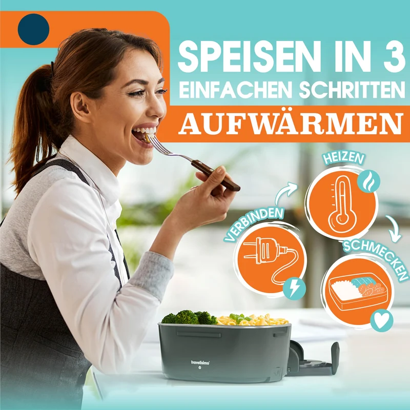 Elektrische Lunchbox 80W Selbsterhitzende Dosen, 1,5L Heat Box 3-in-1 Electric Lunch Box, Essen Aufwärmen Unterwegs 12V/24V/220V, für Arbeit Auto Lkw Lunchbox Elektrisch, Thermal Lunch Box