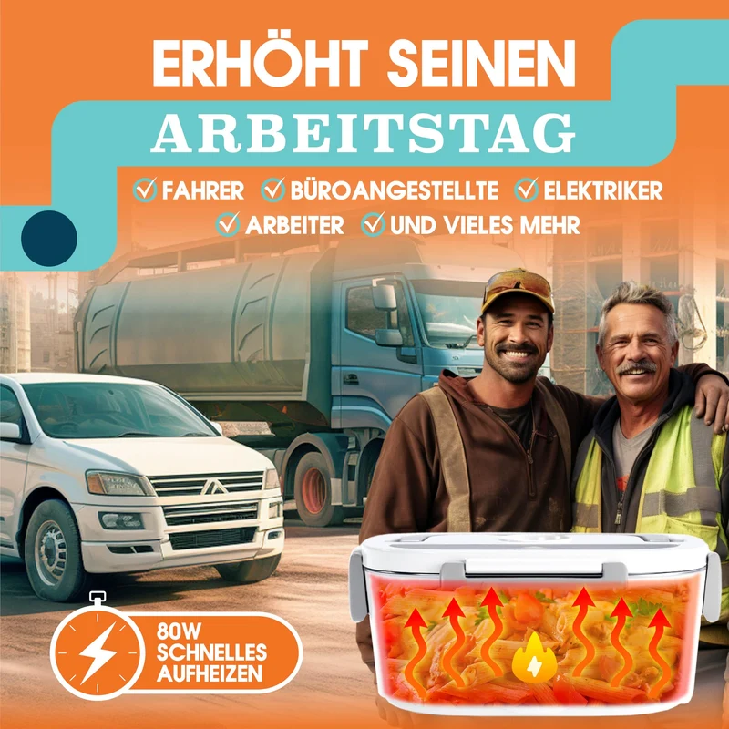 Elektrische Lunchbox 80W Selbsterhitzende Dosen, 1,5L Heat Box 3-in-1 Electric Lunch Box, Essen Aufwärmen Unterwegs 12V/24V/220V, für Arbeit Auto Lkw Lunchbox Elektrisch, Thermal Lunch Box