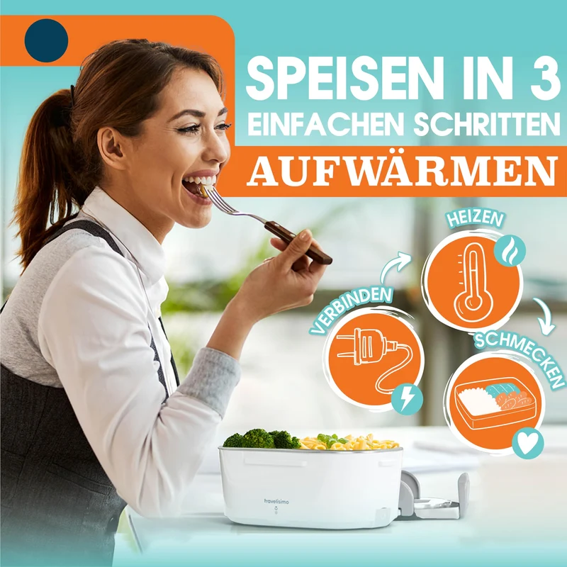 Elektrische Lunchbox 80W Selbsterhitzende Dosen, 1,5L Heat Box 3-in-1 Electric Lunch Box, Essen Aufwärmen Unterwegs 12V/24V/220V, für Arbeit Auto Lkw Lunchbox Elektrisch, Thermal Lunch Box