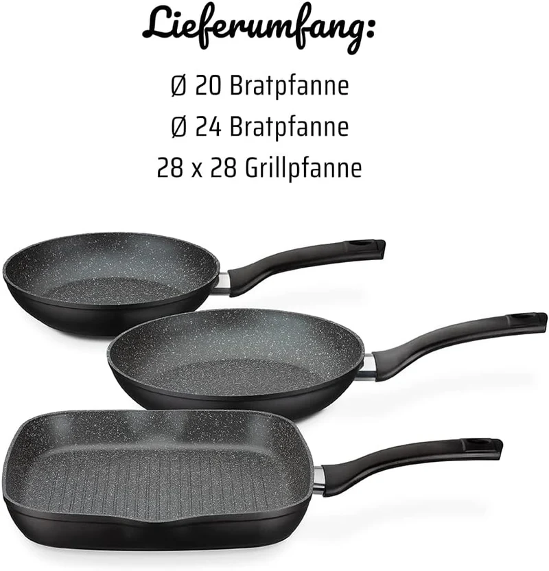 Gourmet Granit 3-teiliges Pan Set aus Aluminium / Schwarz / NEU & OVP