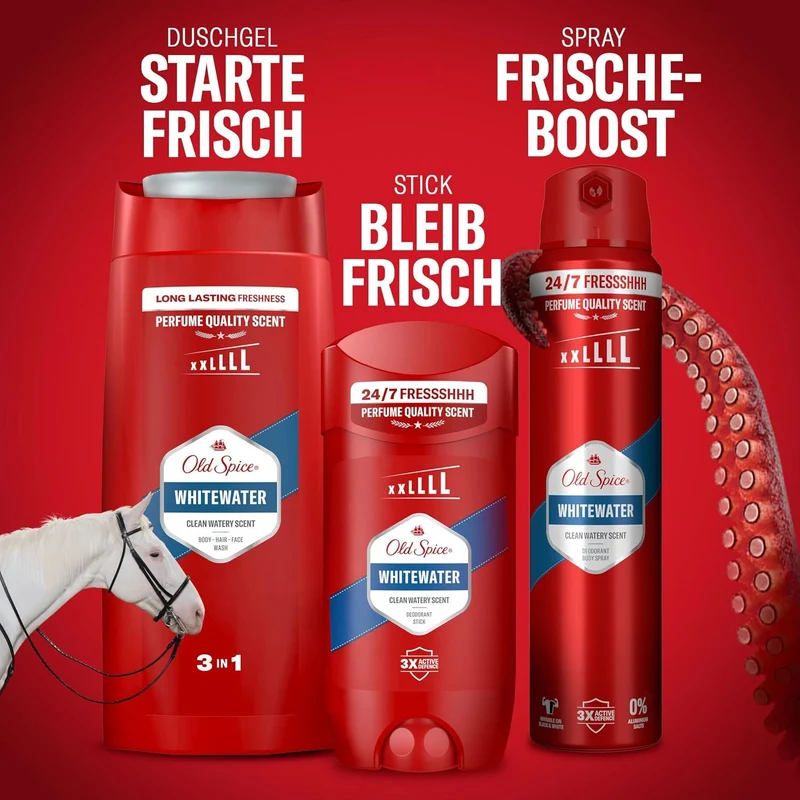 Old Spice Whitewater 3-in-1 Mehrzweck-Shampoo für Haar, Gesicht und Körper 1000 ml, langanhaltende Frische, Duft von Parfümqualität, Tiefenreinigung