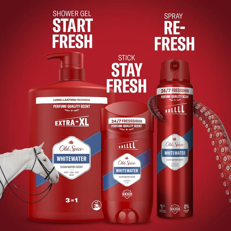 Old Spice Whitewater 3-in-1 Mehrzweck-Shampoo für Haar, Gesicht und Körper 1000 ml, langanhaltende Frische, Duft von Parfümqualität, Tiefenreinigung