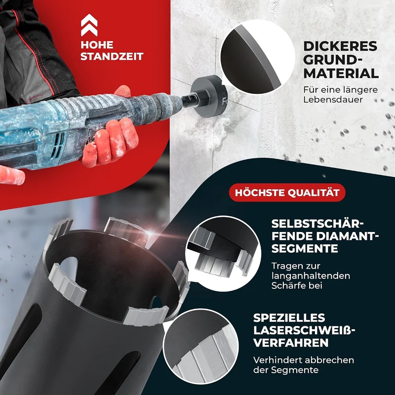Kernbohrer/Bohrkrone Ø32-162mm / 200mm Länge/SDS Plus/Dosenbohrer/Diamantbohrkrone/Bohrkrone Steckdose/Kernlochbohrer/Diamant
