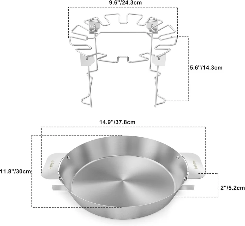 Hähnchenschenkel Halter mit Auffangschale für 12 Keulen, Edelstahl Hähnchen Ständer, Hähnchenbräter für Weber Gourmet BBQ System, Kugelgrill und Kamado Grill, Hähnchen Grill Ständer