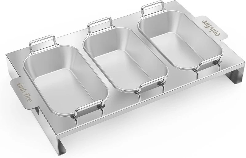 3er Set Edelstahl Grillpfännchen mit Griff & Ständer für Gasgrill | BBQ Grillschalen für Gemüse, Fleisch, Schrimps, Käse und Brot, Trennung von Speisen