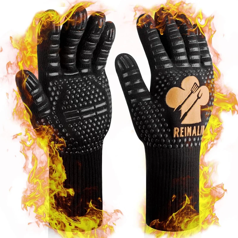 Grillhandschuhe Hitzebeständig bis 800°C, Ofenhandschuhe Topfhandschuhe Feuerfeste Handschuhe BBQ Handschuhe Kochhandschuhe Backhandschuhe Backofenhandschuhe