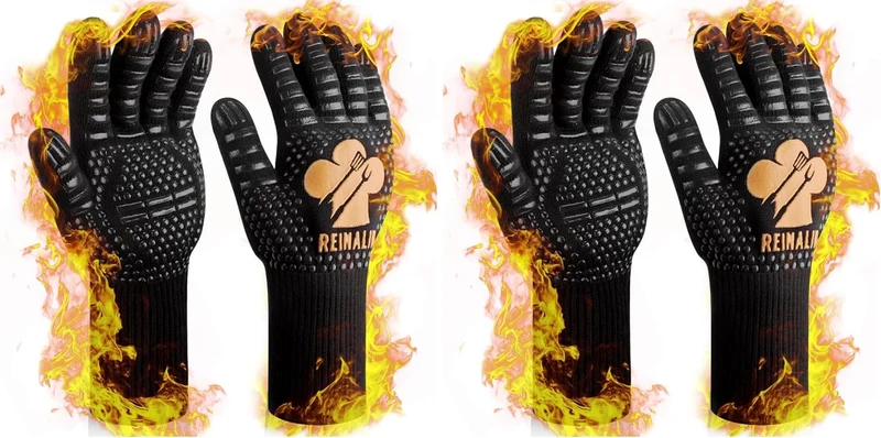 Grillhandschuhe Hitzebeständig bis 800°C, Ofenhandschuhe Topfhandschuhe Feuerfeste Handschuhe BBQ Handschuhe Kochhandschuhe Backhandschuhe Backofenhandschuhe