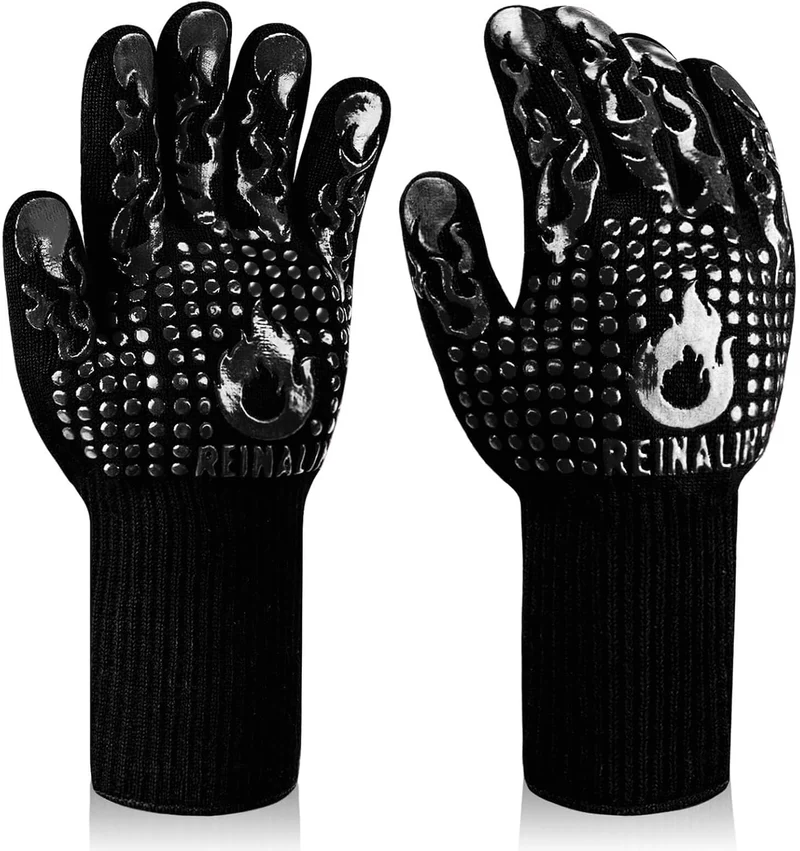 Grillhandschuhe Hitzebeständig bis 800°C, Ofenhandschuhe Topfhandschuhe Feuerfeste Handschuhe BBQ Handschuhe Kochhandschuhe Backhandschuhe Backofenhandschuhe
