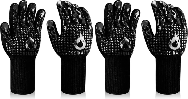 Grillhandschuhe Hitzebeständig bis 800°C, Ofenhandschuhe Topfhandschuhe Feuerfeste Handschuhe BBQ Handschuhe Kochhandschuhe Backhandschuhe Backofenhandschuhe