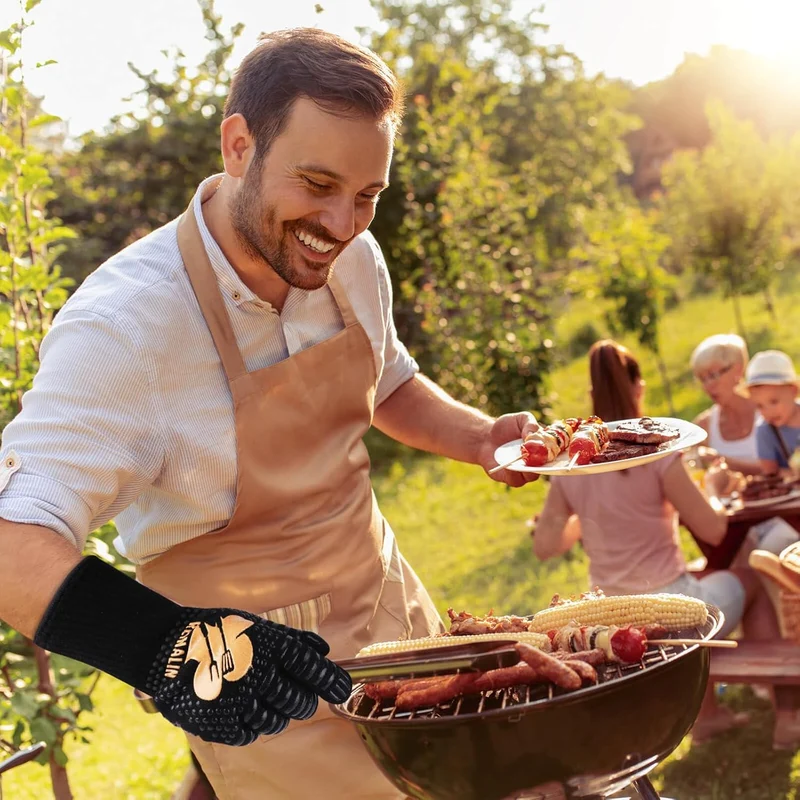 Grillhandschuhe Hitzebeständig bis 800°C, Ofenhandschuhe Topfhandschuhe Feuerfeste Handschuhe BBQ Handschuhe Kochhandschuhe Backhandschuhe Backofenhandschuhe