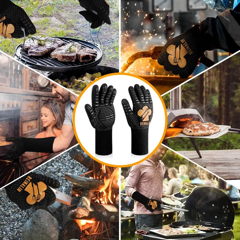 Grillhandschuhe Hitzebeständig bis 800°C, Ofenhandschuhe Topfhandschuhe Feuerfeste Handschuhe BBQ Handschuhe Kochhandschuhe Backhandschuhe Backofenhandschuhe