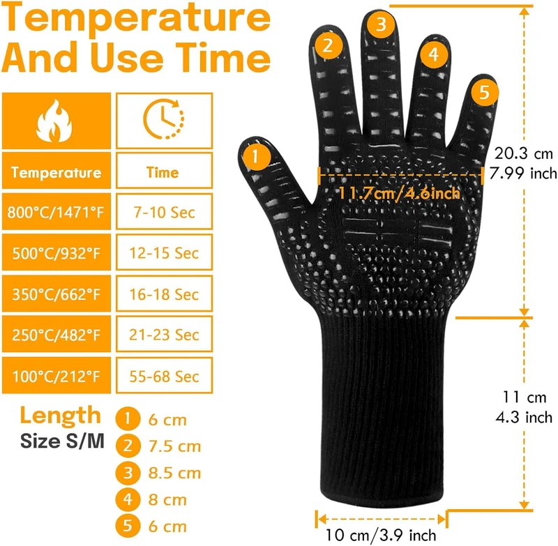 Grillhandschuhe Hitzebeständig bis 800°C, Ofenhandschuhe Topfhandschuhe Feuerfeste Handschuhe BBQ Handschuhe Kochhandschuhe Backhandschuhe Backofenhandschuhe