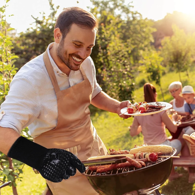 Grillhandschuhe Hitzebeständig bis 800°C, Ofenhandschuhe Topfhandschuhe Feuerfeste Handschuhe BBQ Handschuhe Kochhandschuhe Backhandschuhe Backofenhandschuhe