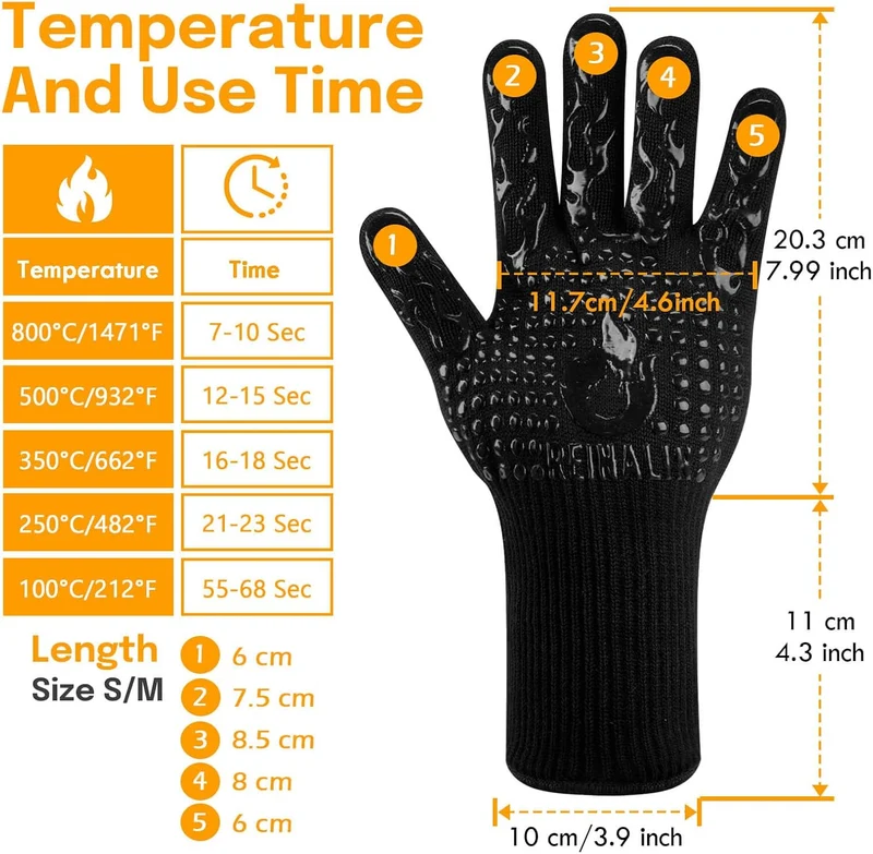 Grillhandschuhe Hitzebeständig bis 800°C, Ofenhandschuhe Topfhandschuhe Feuerfeste Handschuhe BBQ Handschuhe Kochhandschuhe Backhandschuhe Backofenhandschuhe