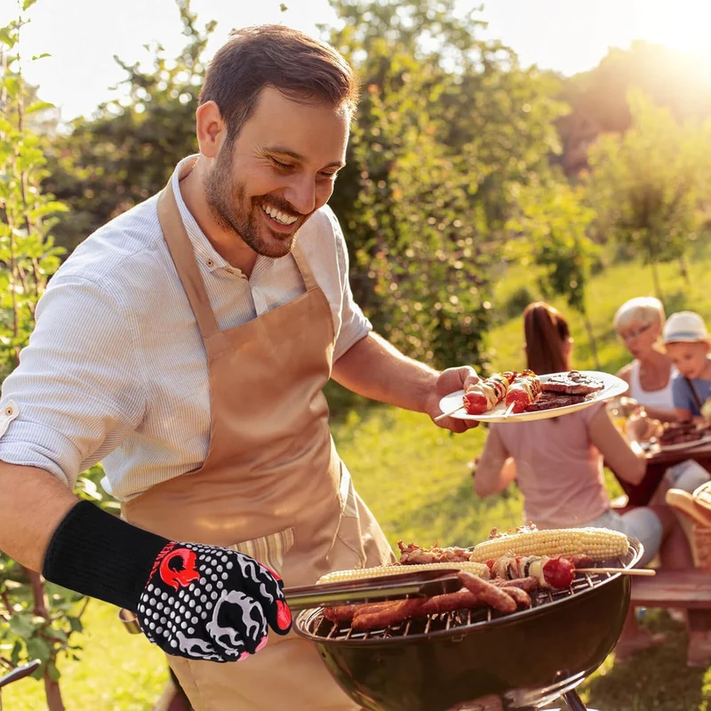 Grillhandschuhe Hitzebeständig bis 800°C, Ofenhandschuhe Topfhandschuhe Feuerfeste Handschuhe BBQ Handschuhe Kochhandschuhe Backhandschuhe Backofenhandschuhe