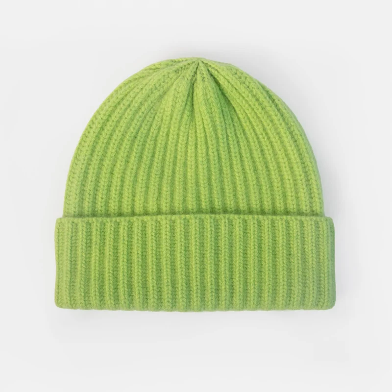 Pear Green Rib Knit Organic Cashmere Beanie Hat