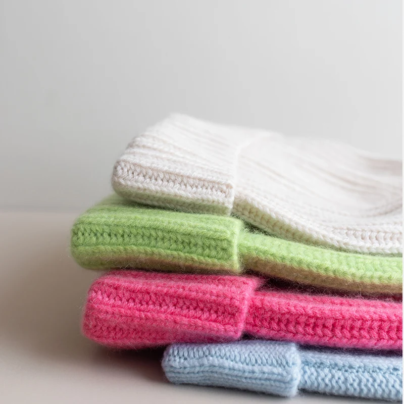 Pear Green Rib Knit Organic Cashmere Beanie Hat