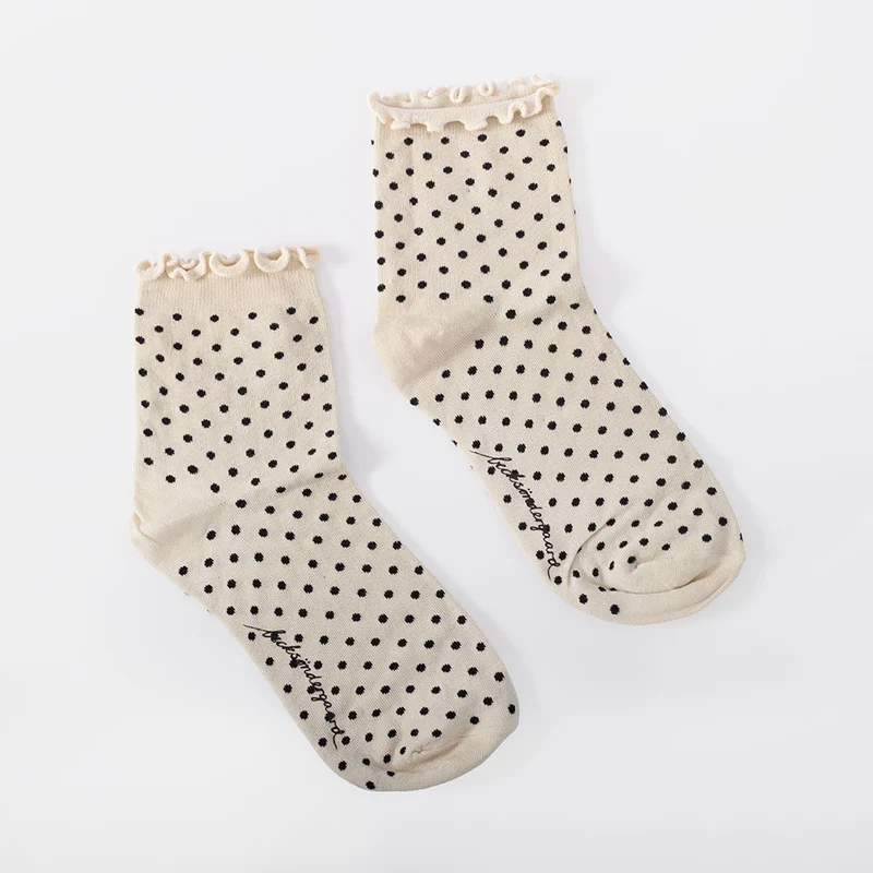 Off White Frilled Dot Socks
