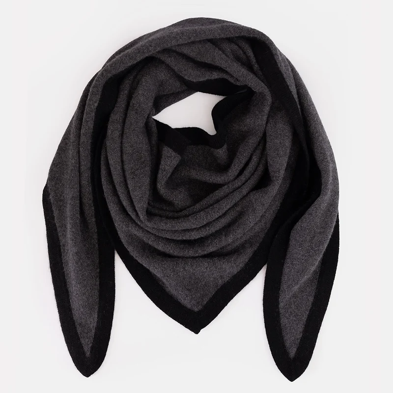 Dark Grey/Black Large Organic Cashmere Triangle Scarf
