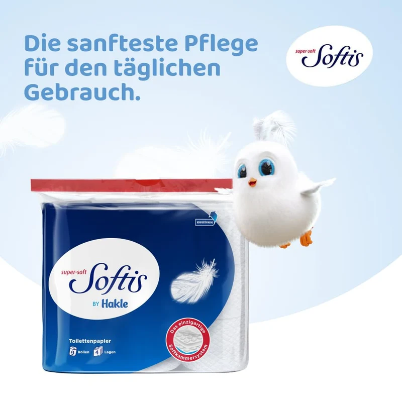 Toilettenpapier - 100 Blätter pro Rolle, einzigartiges Softchamber-System, recycelbare Verpackung, FSC-zertifiziertes Papier