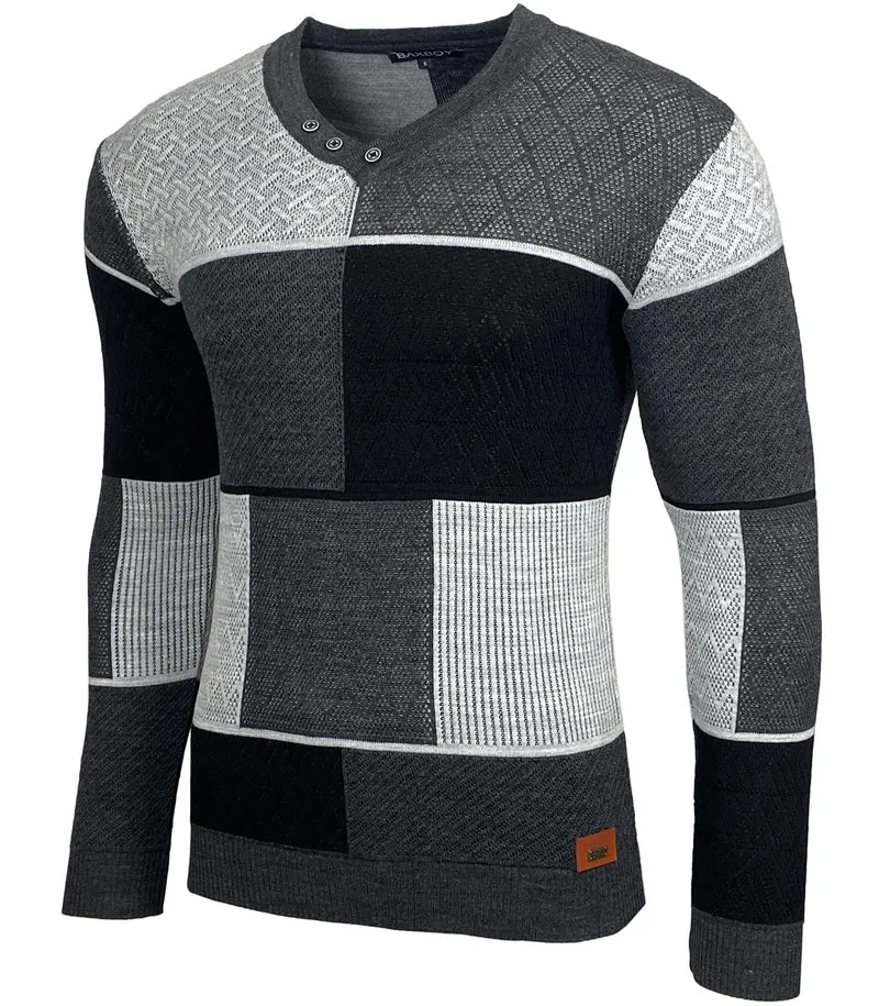Herren Slim Fit V-Neck Knitted Jumper Rundkragen Moderne Herren Black Jumper Langarmärmel in feinem Knit Sweatshirt