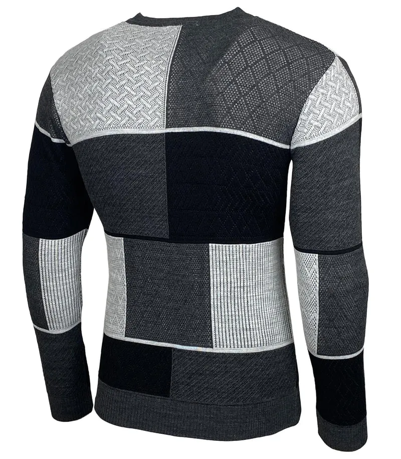 Herren Slim Fit V-Neck Knitted Jumper Rundkragen Moderne Herren Black Jumper Langarmärmel in feinem Knit Sweatshirt
