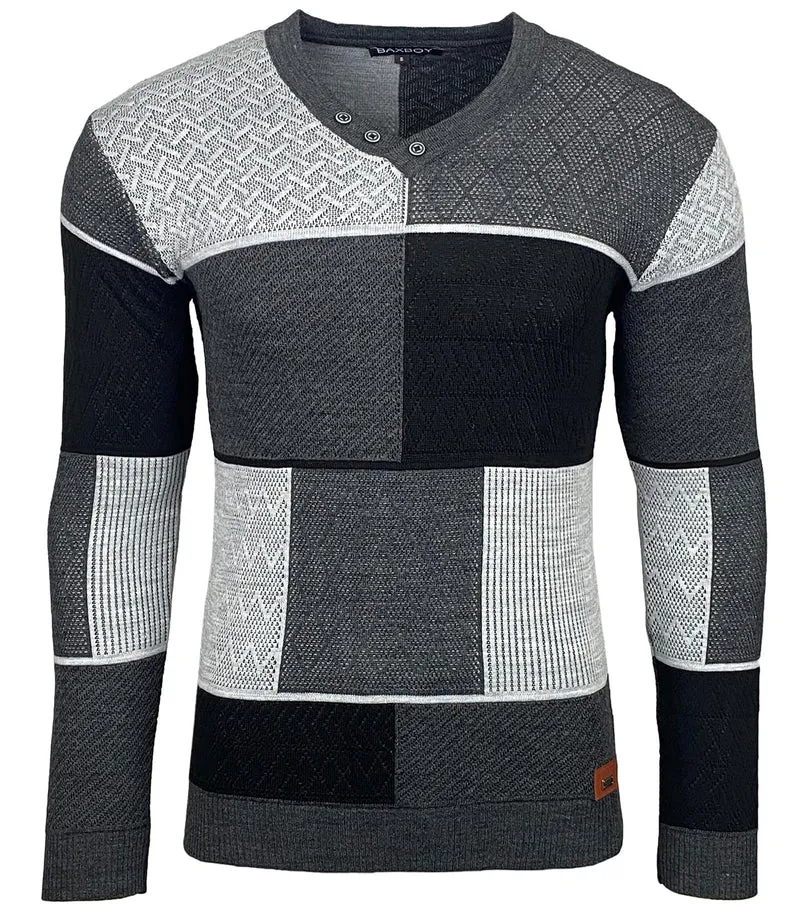 Herren Slim Fit V-Neck Knitted Jumper Rundkragen Moderne Herren Black Jumper Langarmärmel in feinem Knit Sweatshirt