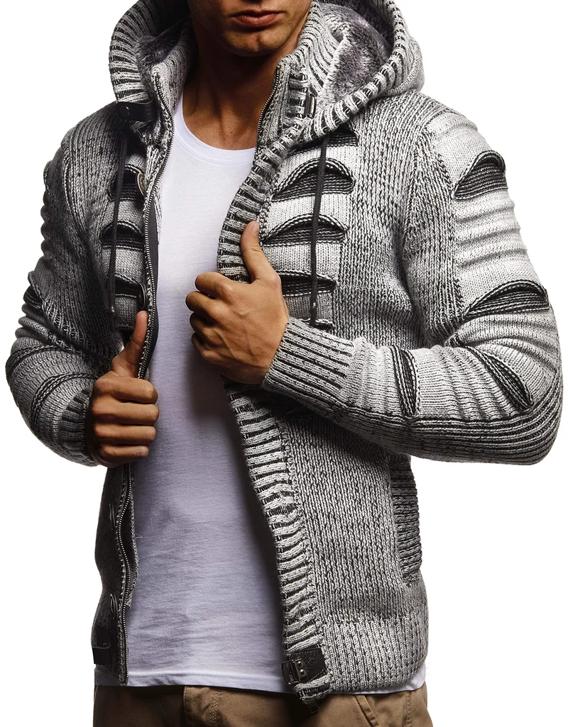 Herren Cardigan mit Hood und Zip, gestrickte Sweat Jacket für Winter und Sommer