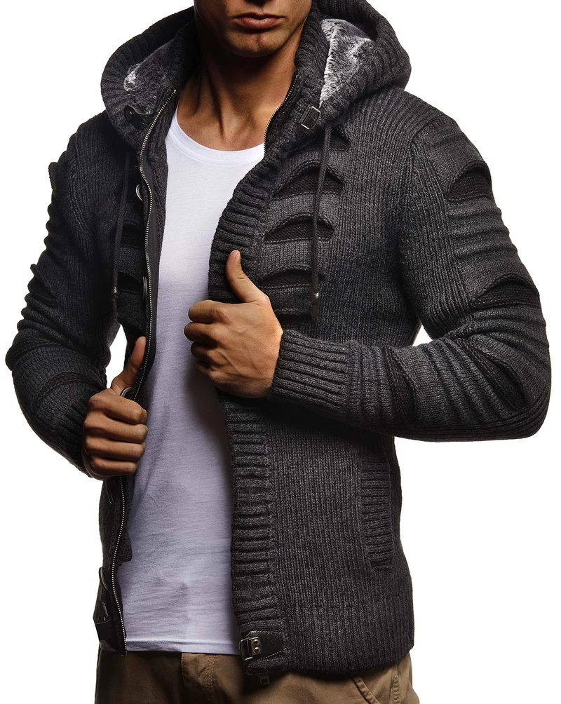 Herren Cardigan mit Hood und Zip, gestrickte Sweat Jacket für Winter und Sommer