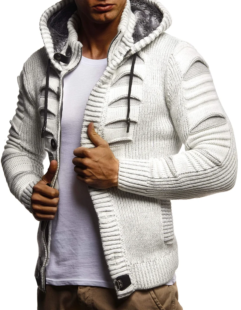 Herren Cardigan mit Hood und Zip, gestrickte Sweat Jacket für Winter und Sommer