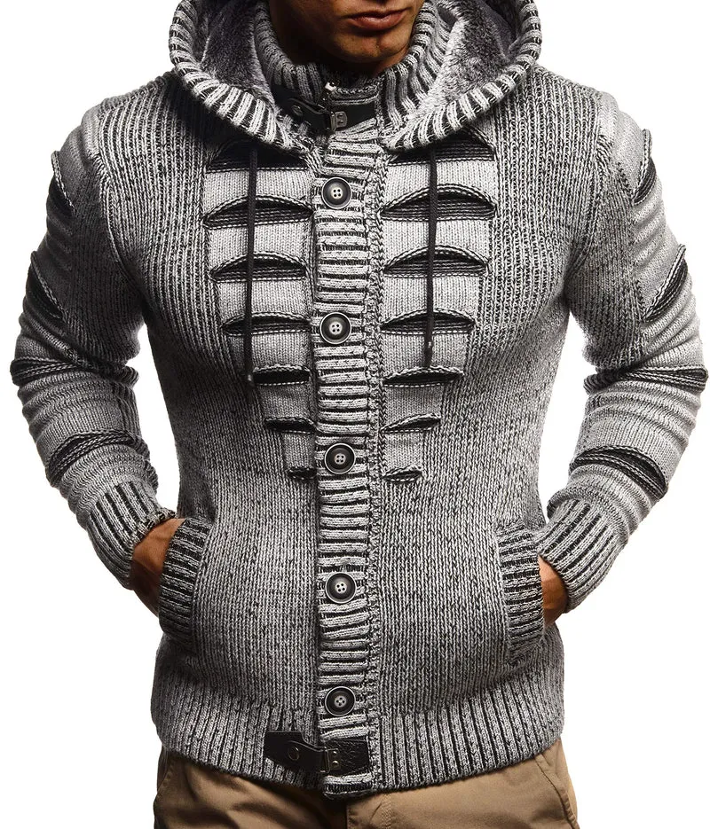 Herren Cardigan mit Hood und Zip, gestrickte Sweat Jacket für Winter und Sommer