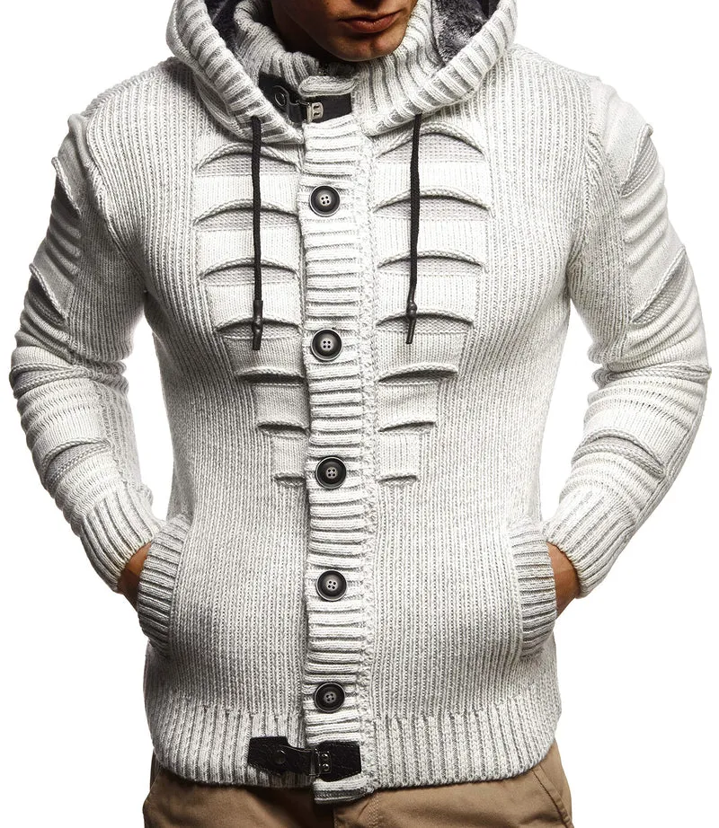 Herren Cardigan mit Hood und Zip, gestrickte Sweat Jacket für Winter und Sommer