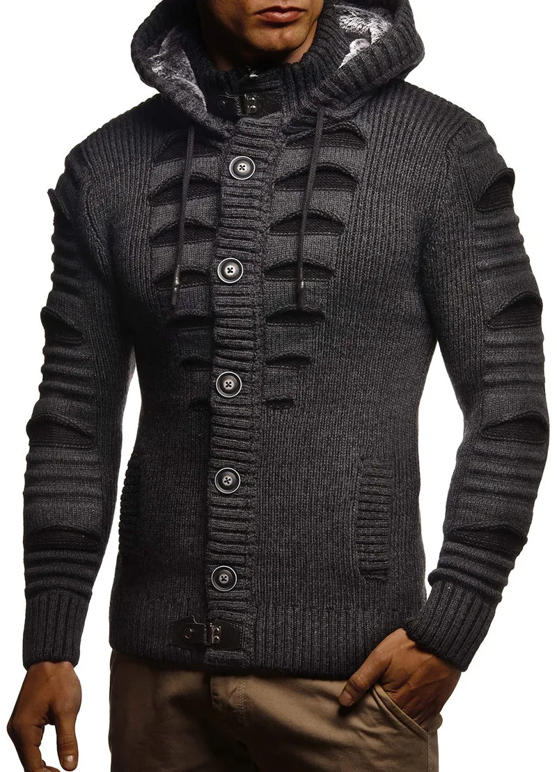 Herren Cardigan mit Hood und Zip, gestrickte Sweat Jacket für Winter und Sommer