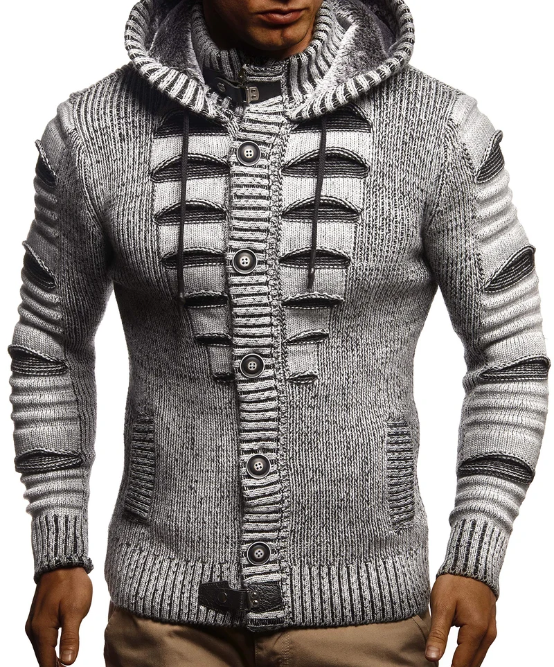 Herren Cardigan mit Hood und Zip, gestrickte Sweat Jacket für Winter und Sommer